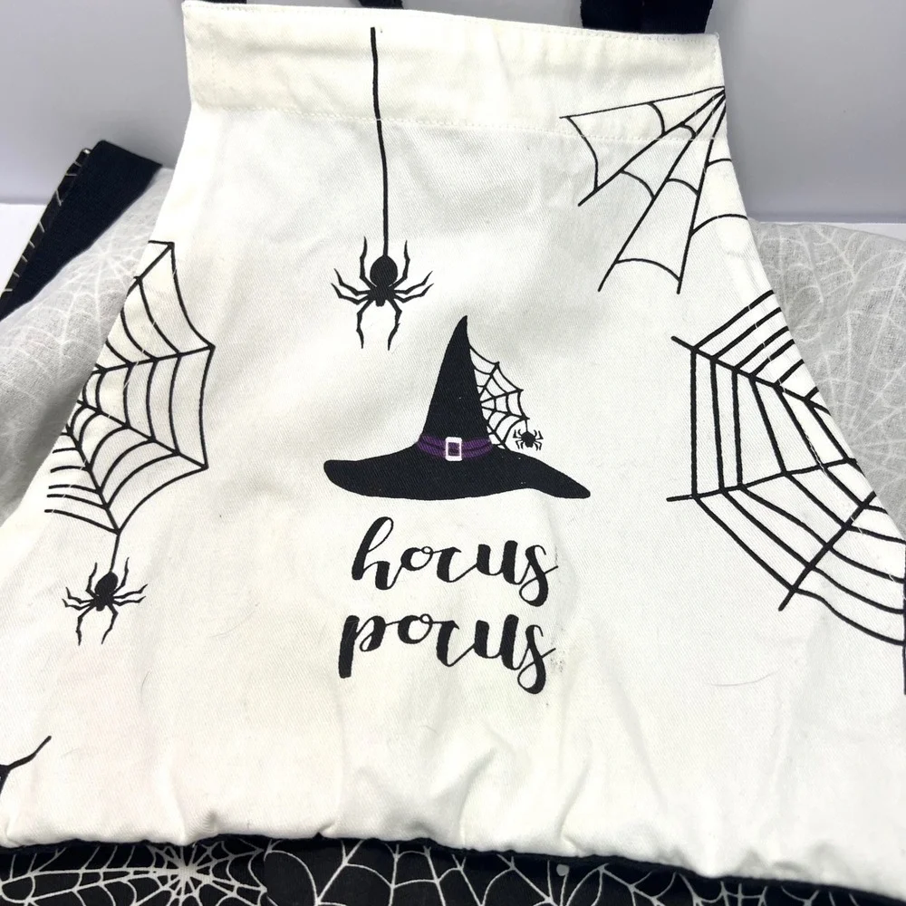 Hocus Pocus Cotton Apron Witchy Halloween Spider Web Witch Hat Cook Black White